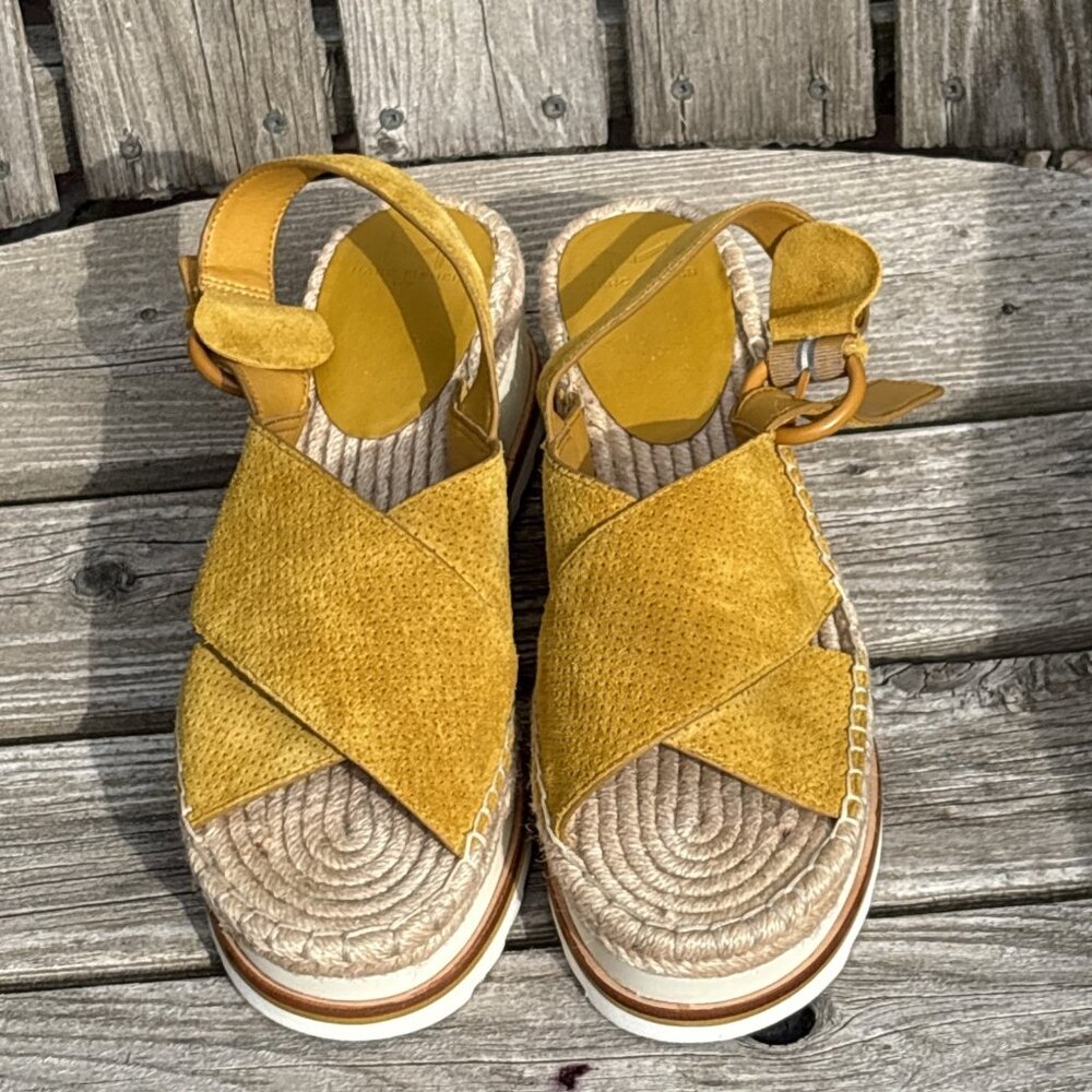 Marc Fisher 9 Platform Yellow Suede Leather Slingback Espadrille Sandals Gellyn - Picture 15 of 15